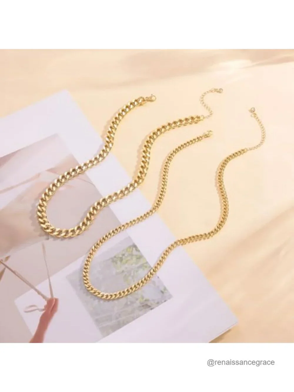 14K Gold Plated Cuban Link Chain Necklace Set for Women Layered Chunky 2 Piece